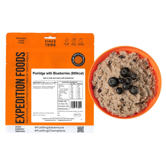 EXPEDITION FOODS Porridge with Blueberries (High Energy Serving / 800KCAL) | Freeze-Dried Camping & Hiking Food