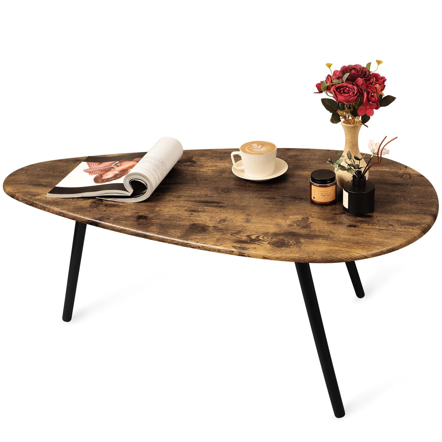 WDSHIYI Modern Coffee Table for Living Room Small Mid Century Coffee Table Rustic Oval Coffee Tables Retro Accent Sofa Center Tables for Living Room