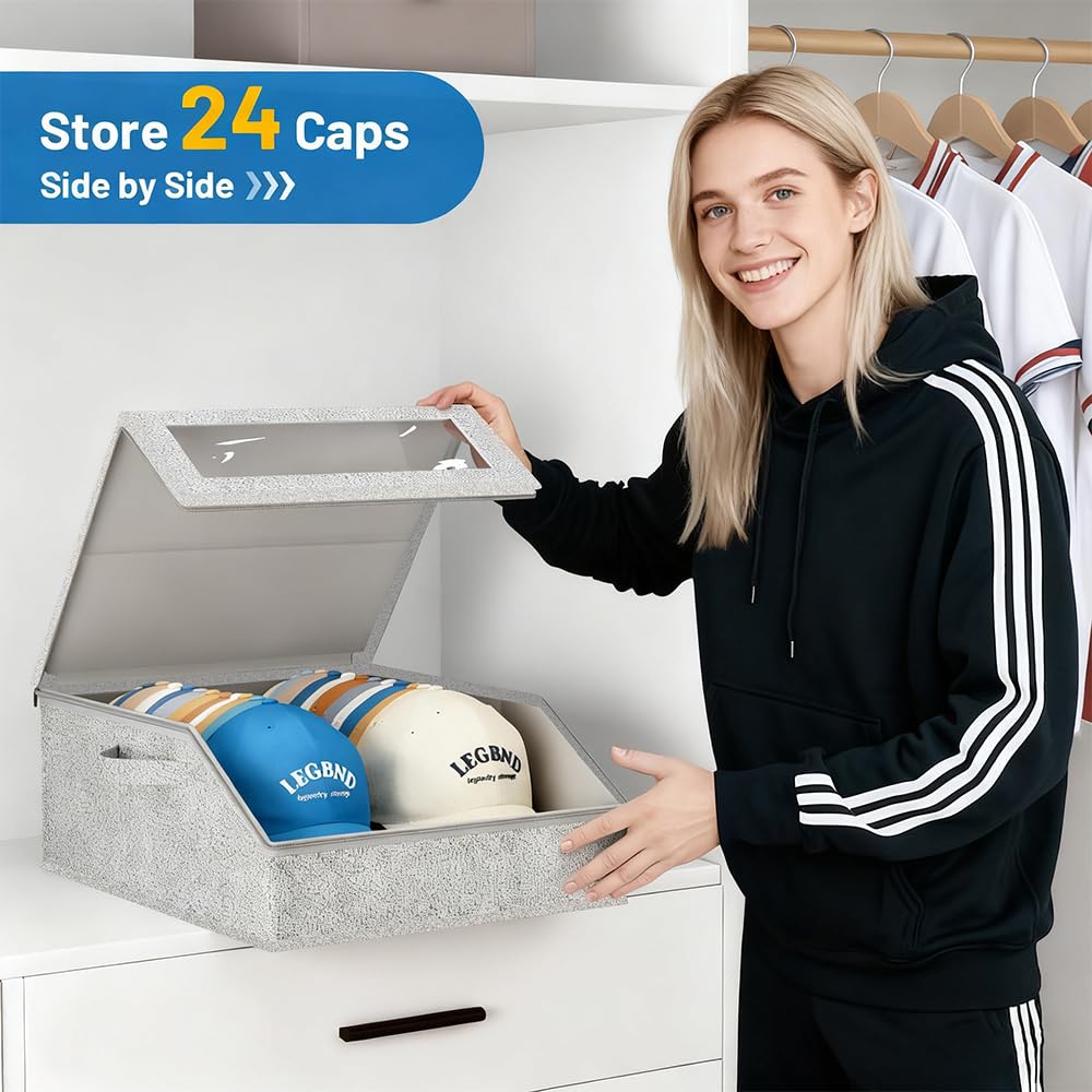 Wotendy Hat Storage for Baseball Caps, Holds Up to 24 Caps, Grey