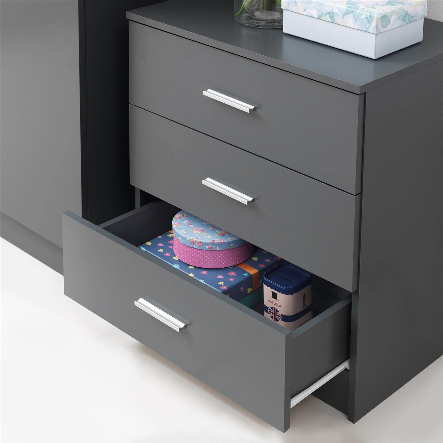 Timber Art Design UK Rio Costa 3 Drawer Bedroom Chest of Drawers with Chrome Metal Handles & Runners Storage Organiser Unit for Hallway Living Room
