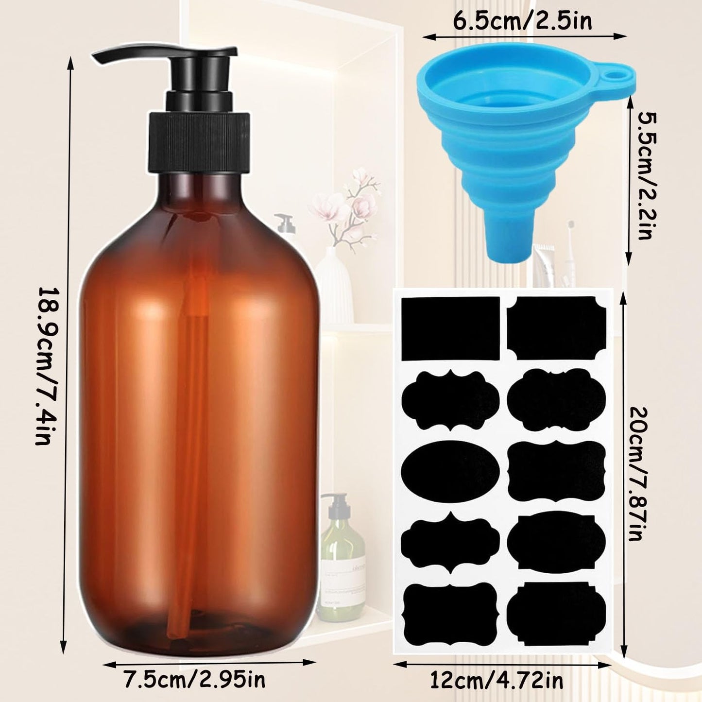 2 Package Shampoo Bottles With Pump, 500ml Brown Plastic shampoo bottles with pump