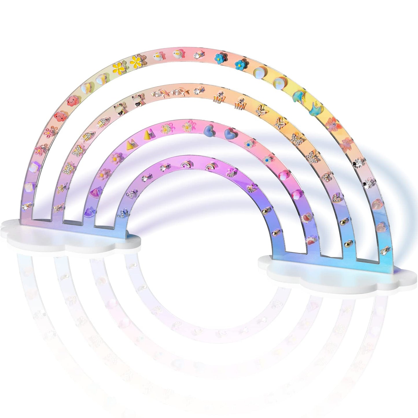 NiHome Iridescent Earrings Holder, 74 Holes Rainbow Acrylic Jewelry Display Stand Organizer, Clear Durable Plastic Earring Rack for Girls Women