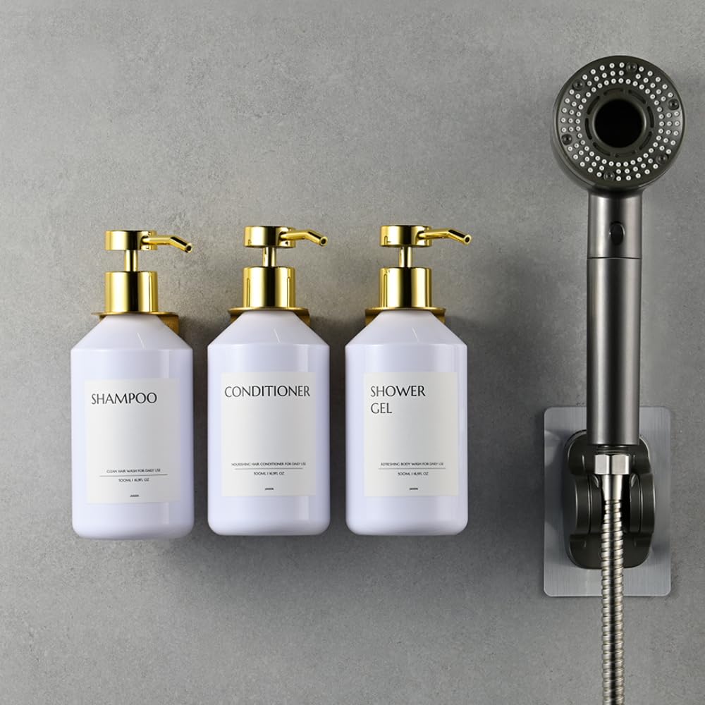 Janxin Pack of 3 Soap Dispensers, Wall Mounted, 500 ml, Wall Without Drilling, Soap Dispenser White, Detergent Dispenser for Kitchen and Bathroom