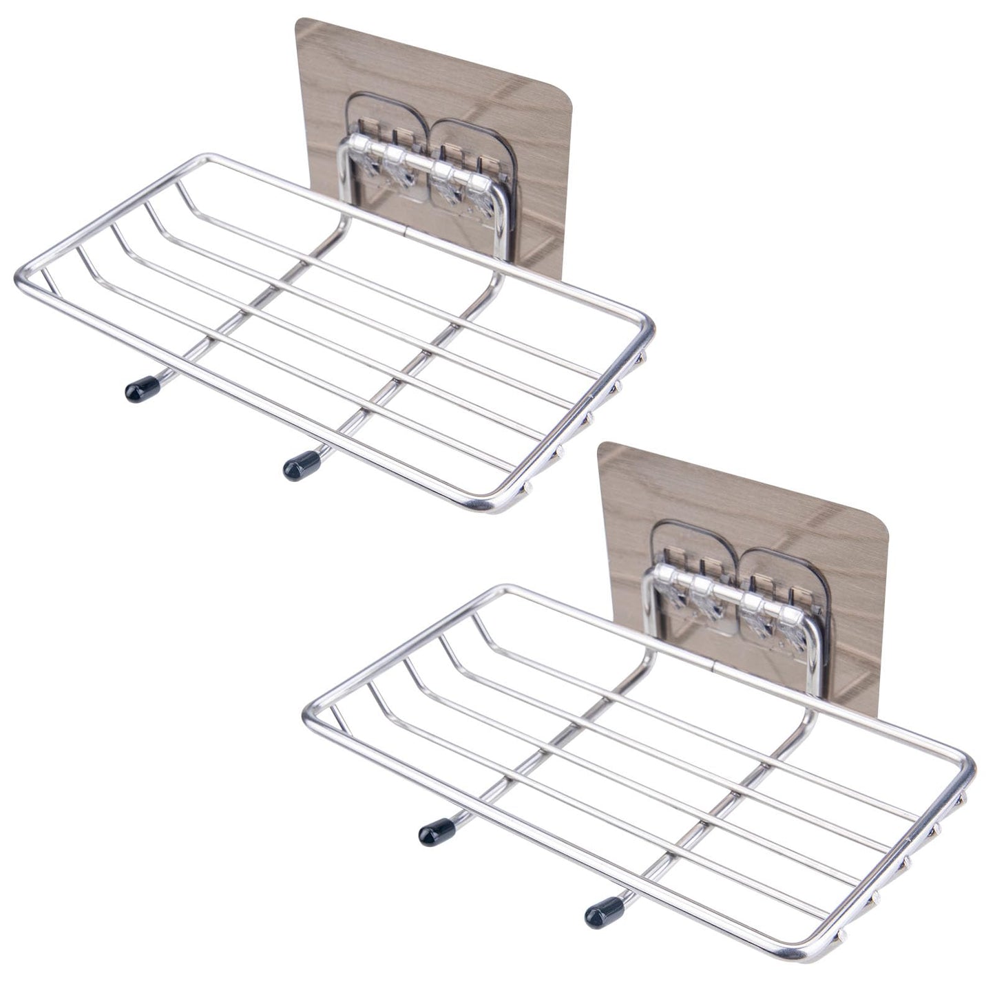 2 Pack Self Adhesive Bar Soap Dish Holder,Stainless Steel Wall Mounted,Waterproof,Drill-Free Soap Tray For Shower Bathroom Kitchen, Silver