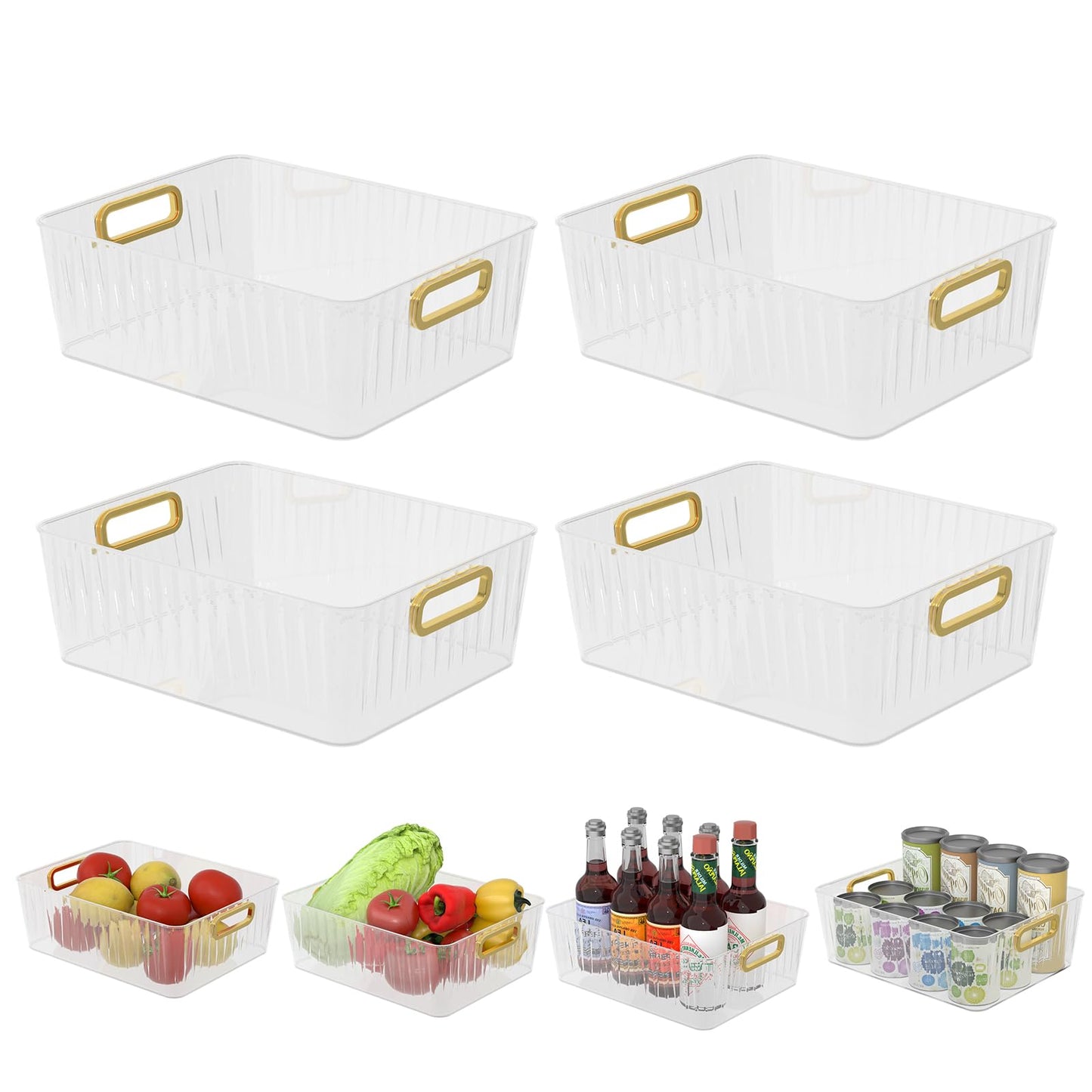 Vadidiya 4 Packs Clear Plastic Storage Bins, Pantry Organizer Containers