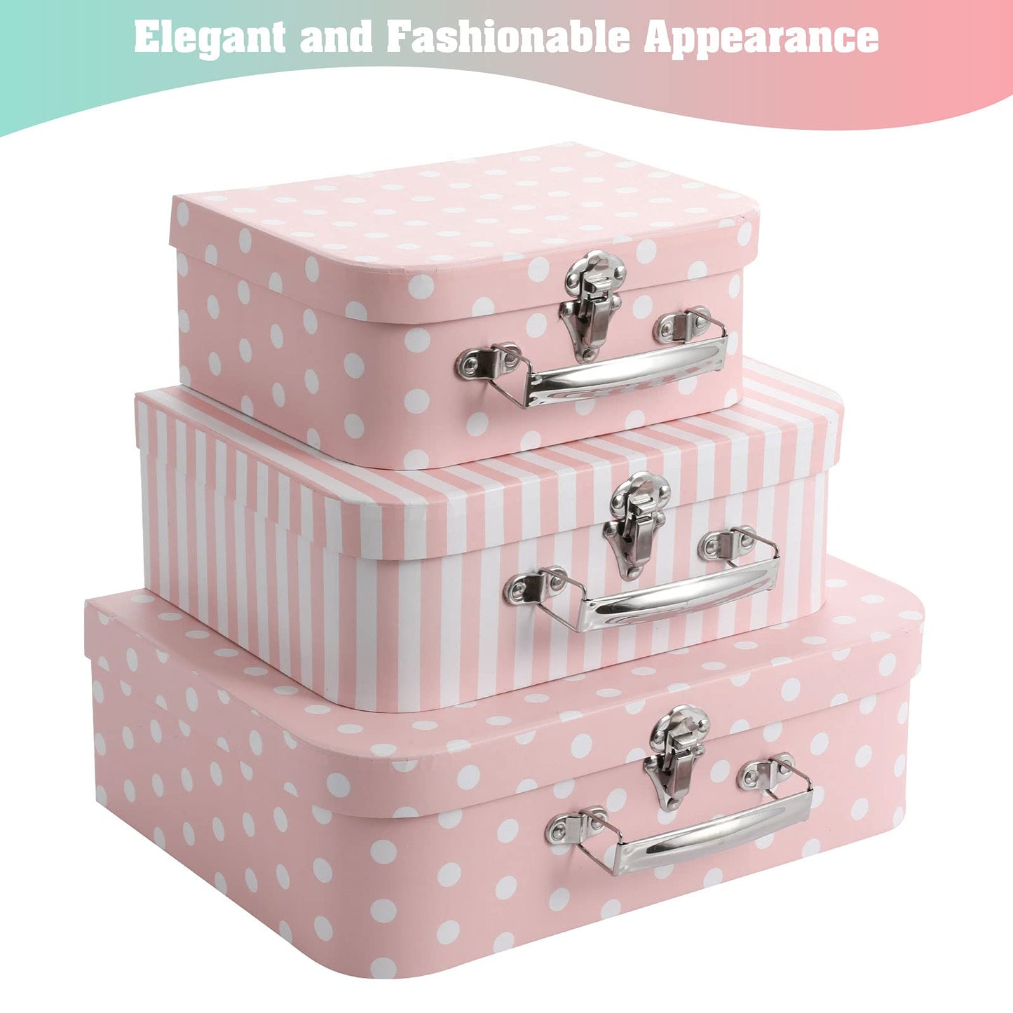 Anndason Set of 3 Paperboard Suitcases Storage Box Storage for Photo Storage Home Decoration, Wedding, Birthday