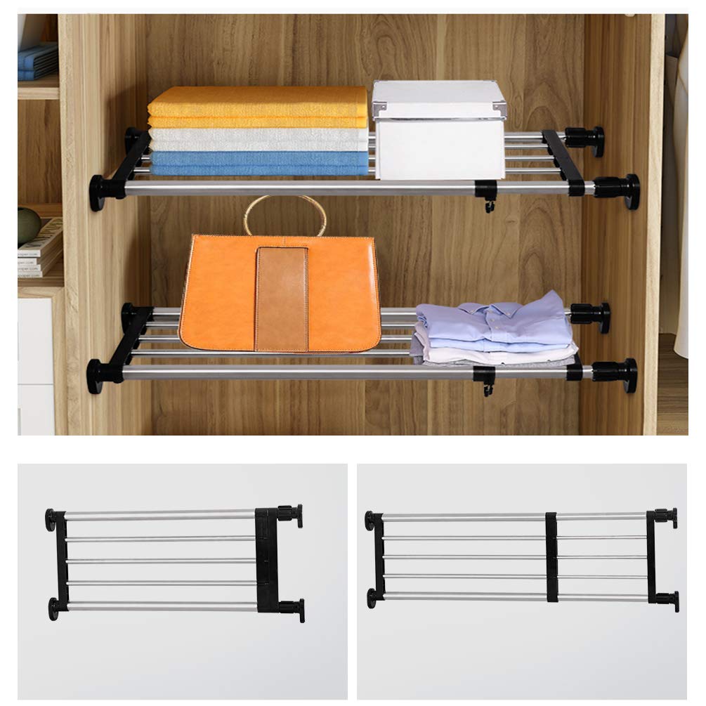 BAOYOUNI Expandable Closet Shelf Tension Rod Storage Rack