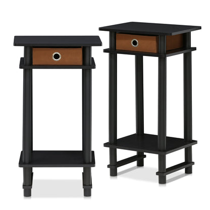 Furinno TURN-N-TUBE Side Table Set of 2, 3-Tier End Table with Storage Bin, Open Shelf Night Stand, Bedside Table, for Living Room, Bedroom, Espresso