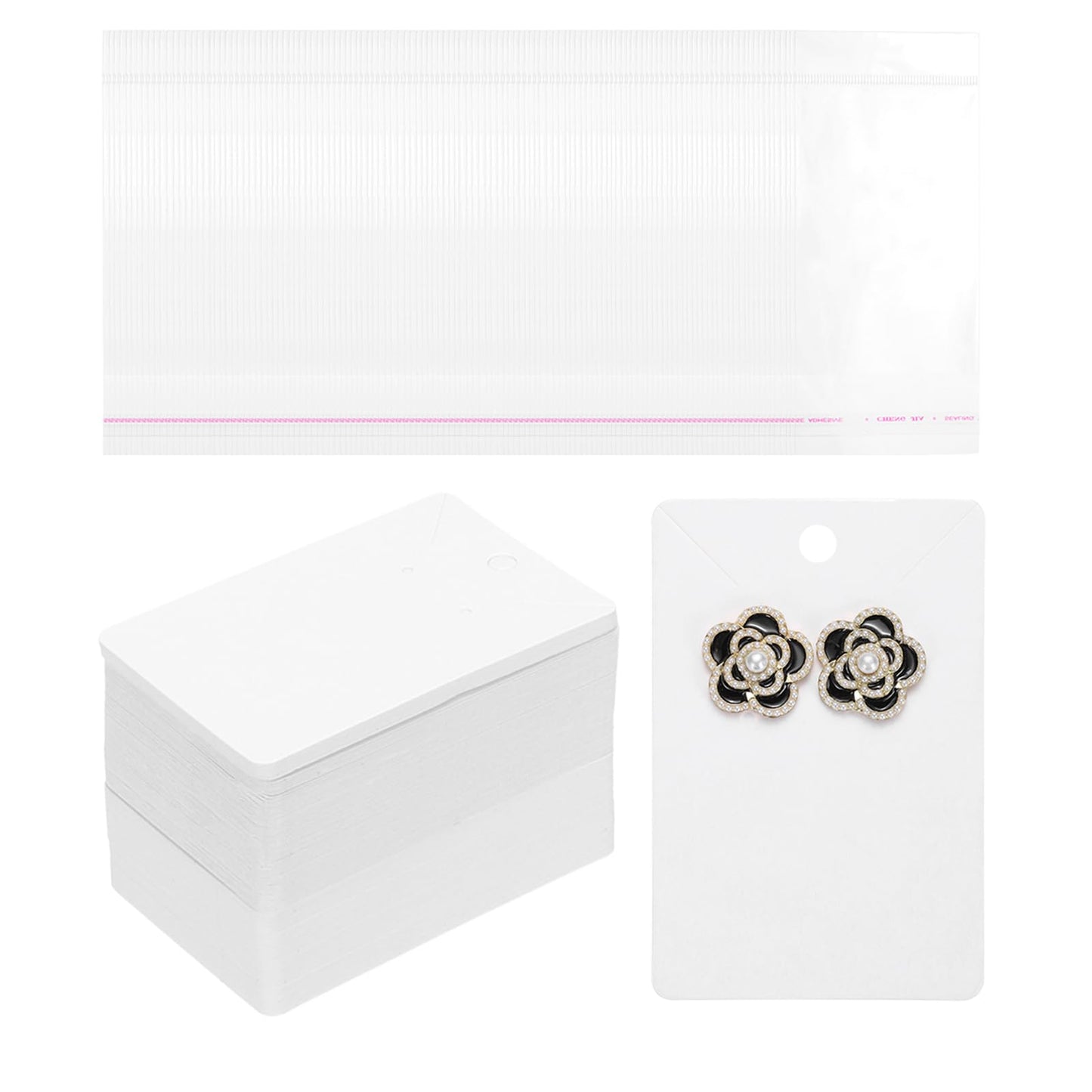 PATIKIL Earring Display Cards, 150 Pcs Necklace Display Holder Card with Packaging Bags for Hanging Earrings Necklace Ear Studs, White