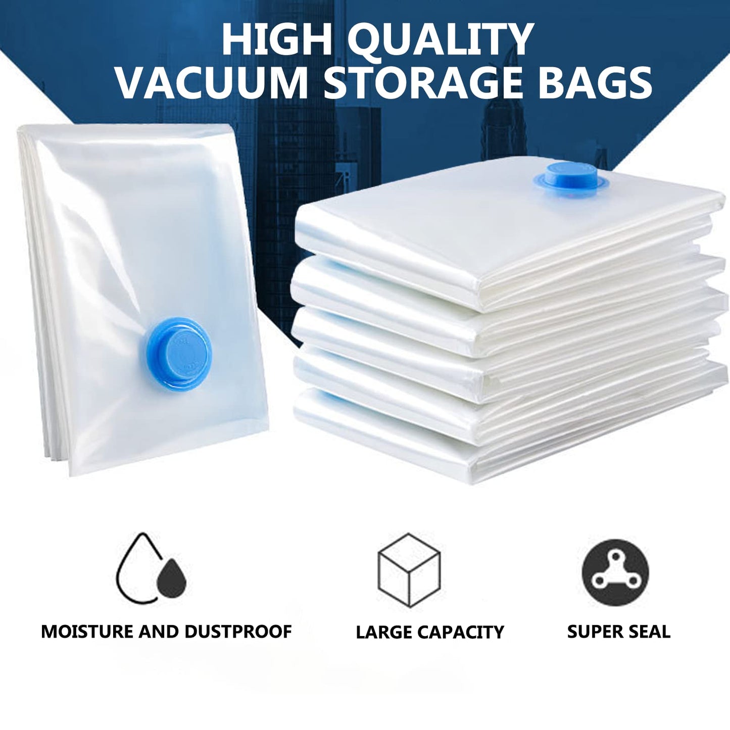 Vacuum Storage Bags for Clothes - 6 Pack 60 X 80cm Reusable Clothes Storage Bags Vacuum Sealer Bags with Double Zip Seal Travel Space Saver Bags for