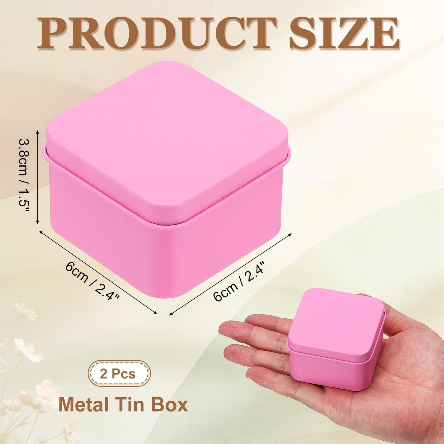 sourcing map 2Pcs Metal Tin Box, 2.4x1.5 Square Empty Tinplate Containers with Lid Portable Storage Box Candy Jars for Valentine's Day