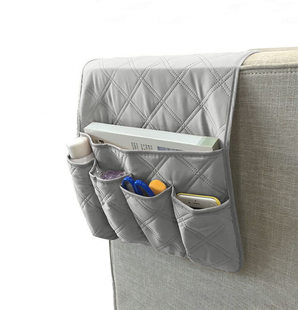 Anti-Slip Sofa Armrest Organiser Caddy Couch Armchair Pocket Organizer Remote Control Holder 5 Pockets Sofa Hanging Storage Bag for Magazine, Books