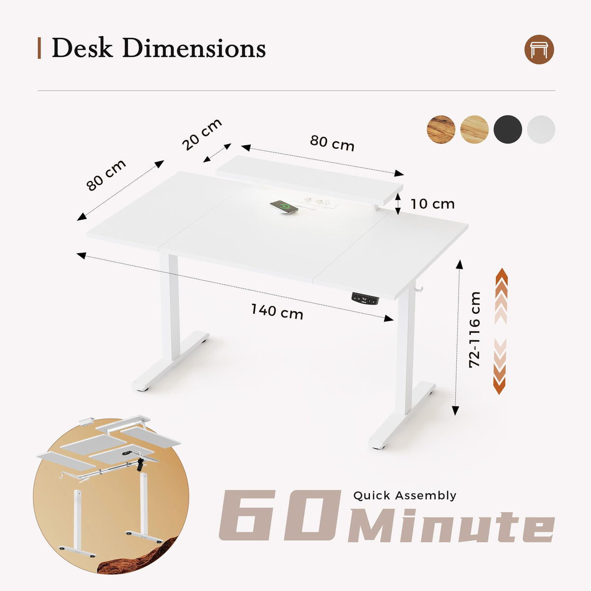 Klicelor Electric Standing Desk, Led & Plug, Movable Monitorstand, 140x80