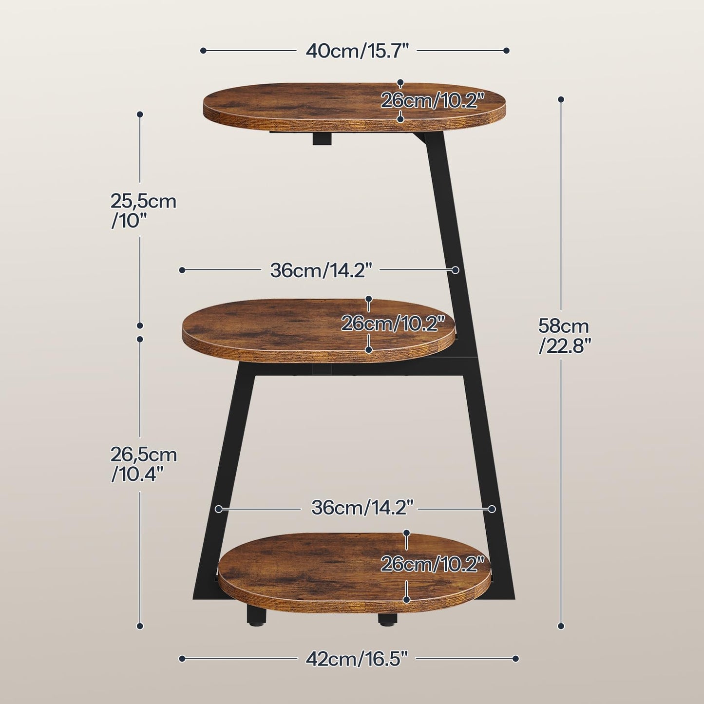 HOOBRO Side Table, Small Coffee Table with Storage Shelves, 3-Tier Oval Sofa Table Bedside Table for Small Space