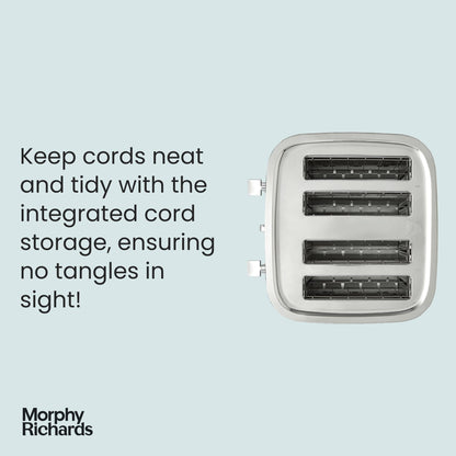 Morphy Richards Illumination 4 Slice Toaster, 7 Toast Settings, Browning Controls, Variable Width Slots, Auto Pop-up, Removeable Crumb Tray, Cord
