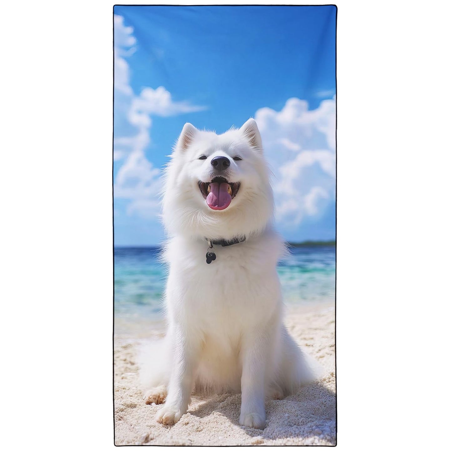 Violetpos Samoyed Beach Towel for Dog Lovers, Extra Large 180x90 cm 250GSM Microfibre, Sand Free Quick Dry
