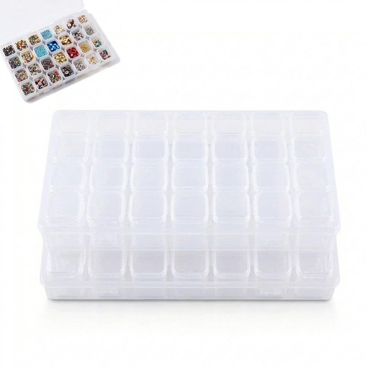 Autotide 2 Pcs Diamond Painting Storage Box, 28 Grids Diamond Art Storage Case Clear Bead Storage Organiser Plastic Diamond Art Case for Beads