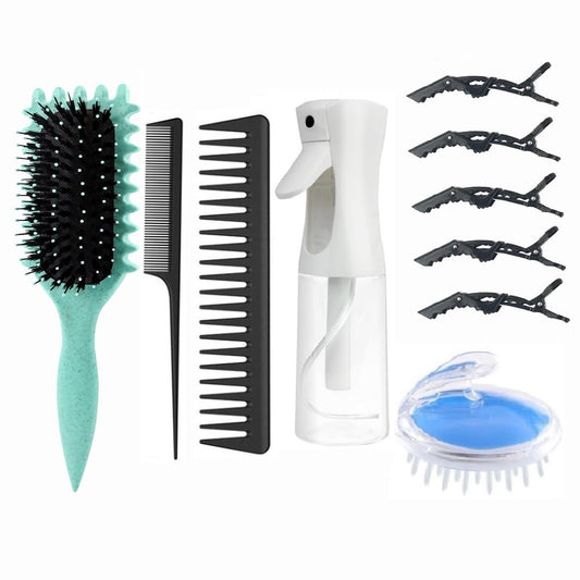 ABWXN Curly Hair Brush Set with Curl Defining Brushes, Wide Tooth Comb,Tail Comb,HairSpray Bottle,Hair Scalp Massager Brush and HairClips for Women
