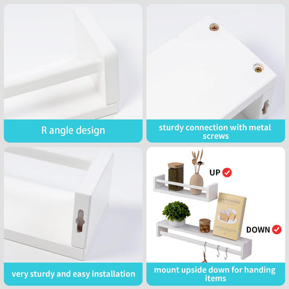 Gieanoo Nursery book shelf, Set of 2 White Floating Shelves Solid Natural Wood 80cm bookshelf kids room Wall Mounted baby floating book shelves decor