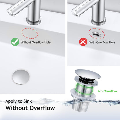Peppermint Basin Sink Waste Unslotted Click Clack Waste Plug Without Overflow for Bathroom Sink, Brass Pop Up Sprung Plug Waste, Chrome