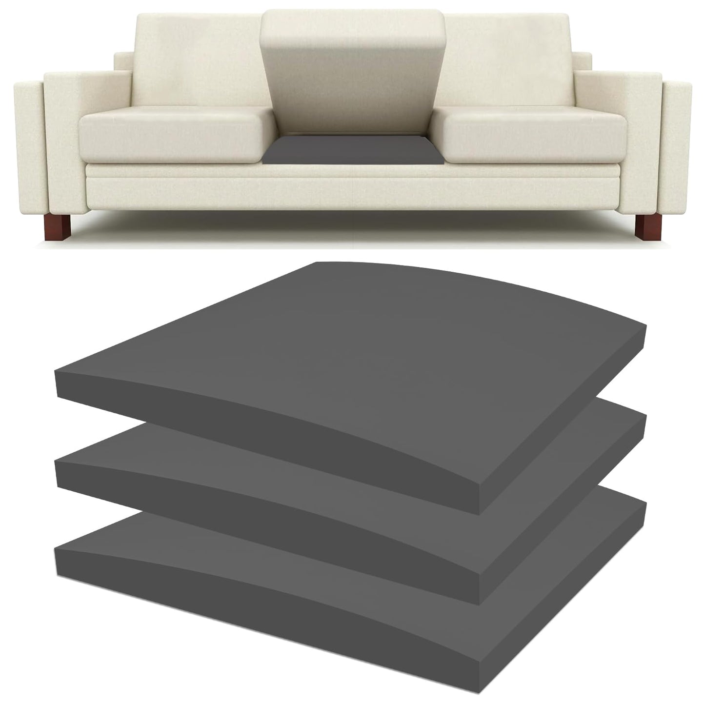 Lanswood Sofa Cushion Support for Sagging Seat 3Pack 50 x 50cm High-Density Sofa Support Cushions Foam Replacement Sofas Seat Cushions Under Cushion