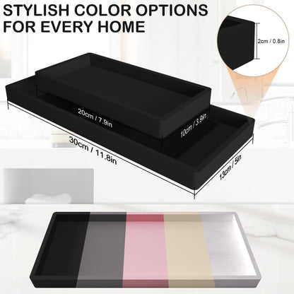 2pcs Bathroom Vanity Tray 20x10cm, Rectangular Soap Dispenser, Silicone Kitchen Sink Storage, Bathroom Countertop Tray Non-Slip and Easy to Clean