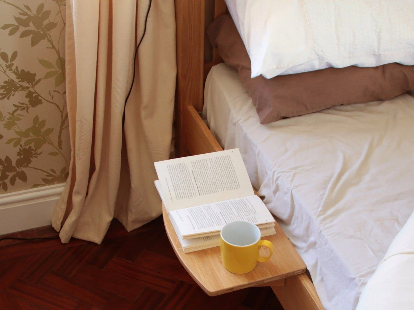 Woodquail Bedside Shelf, Clip on Hanging Shelf, Small Bedside Table, Made of Natural Bamboo (Clips 26mm, Black)
