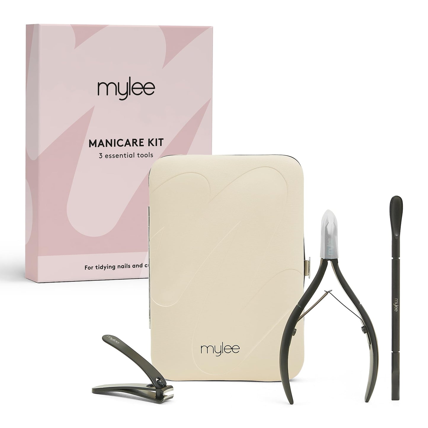 Mylee Manicare Kit ? Three Professional, Sleek, Matte Black, Stainless Steel, Salon-Quality Nail Tools In One Stylish Case ? Includes Cuticle Nippers,