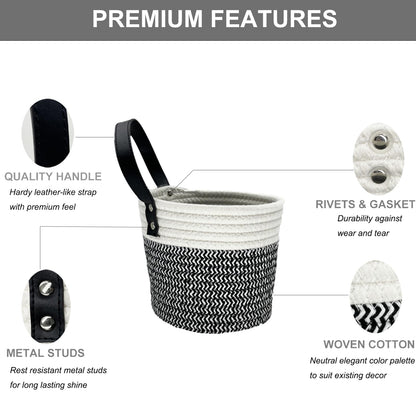 SOQKEEN Hanging Storage Baskets 2 Pack, Cotton Rope Basket, Black & White