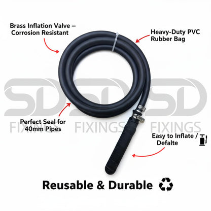 SDTOOLS PVC Flexible Plug Drain Test Air Bag Stopper with Schrader Valve, 40mm, 1¼ inch 1¼" – 40 mm