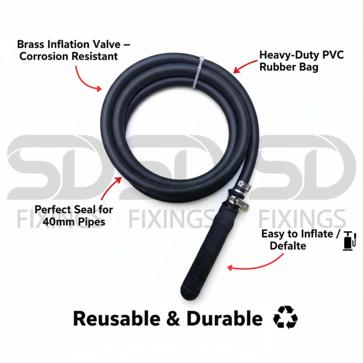 SDTOOLS PVC Flexible Plug Drain Test Air Bag Stopper with Schrader Valve, 40mm, 1¼ inch (1¼" – 40 mm)