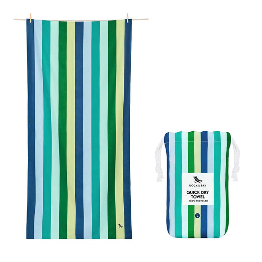 Dock & Bay Beach Towel - Quick Dry, Sand Free - Compact, Lightweight - 100% Recycled - Includes Bag - Summer - Cool Lagoon, Large (160x90cm, 63x35)