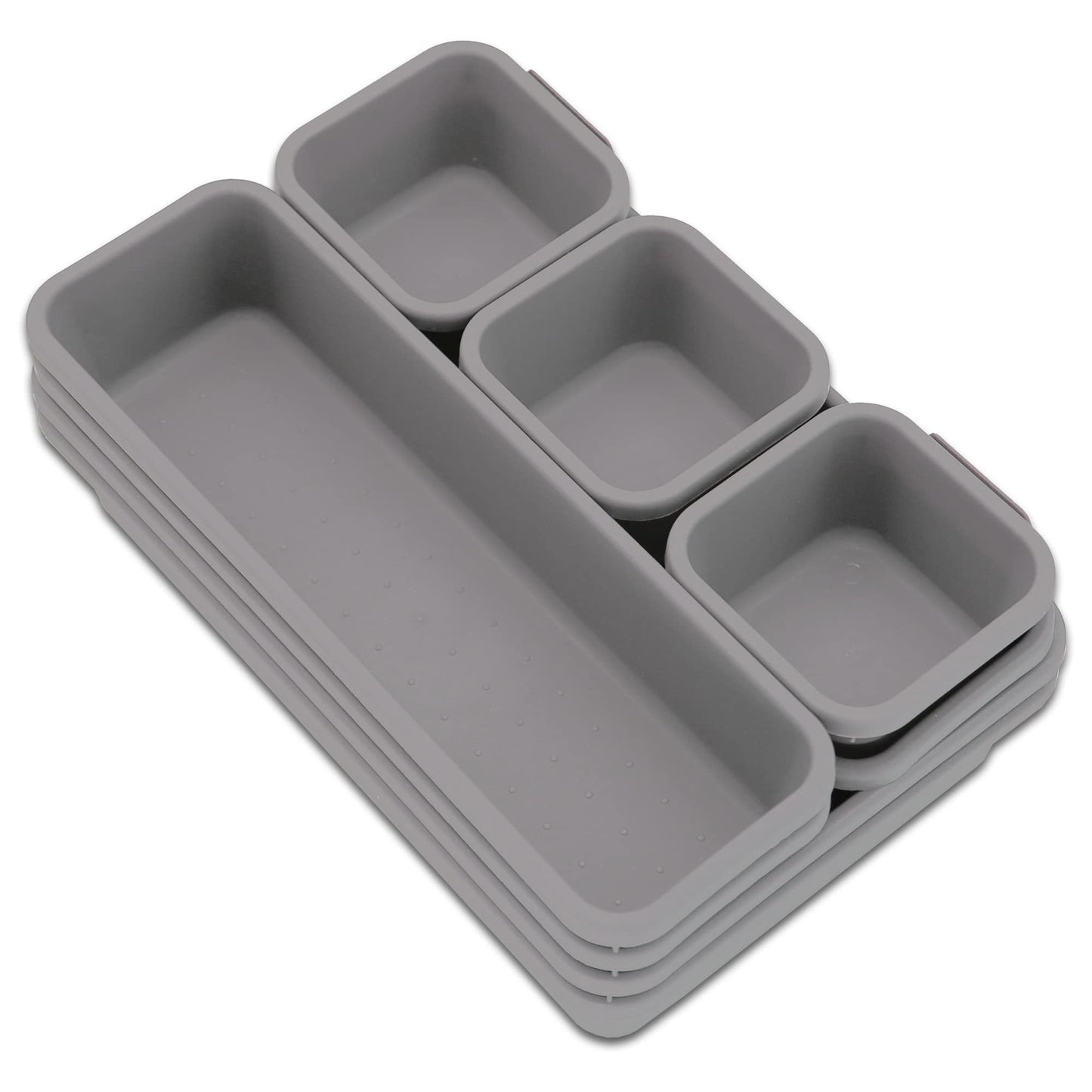 Addis 8pcs Interlocking Drawer Organiser Plastic Storage Trays Dividers for Kitchen Office Desk Make-Up Clothing Jewellery Craft Bathroom organising