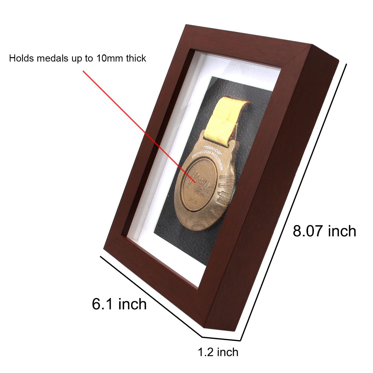 WANLIAN 8x6 Medal Display Frame, Walnut Finish, Glass Front