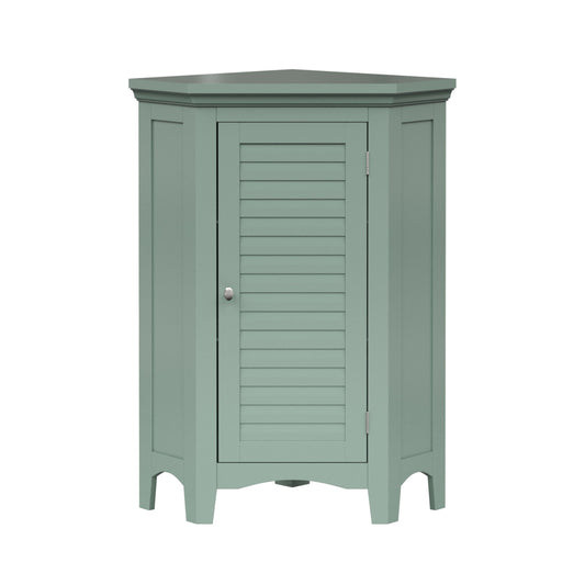 Teamson Home Glancy Freestanding Corner Floor Cabinet with Faux Louvered Door, Sage Green