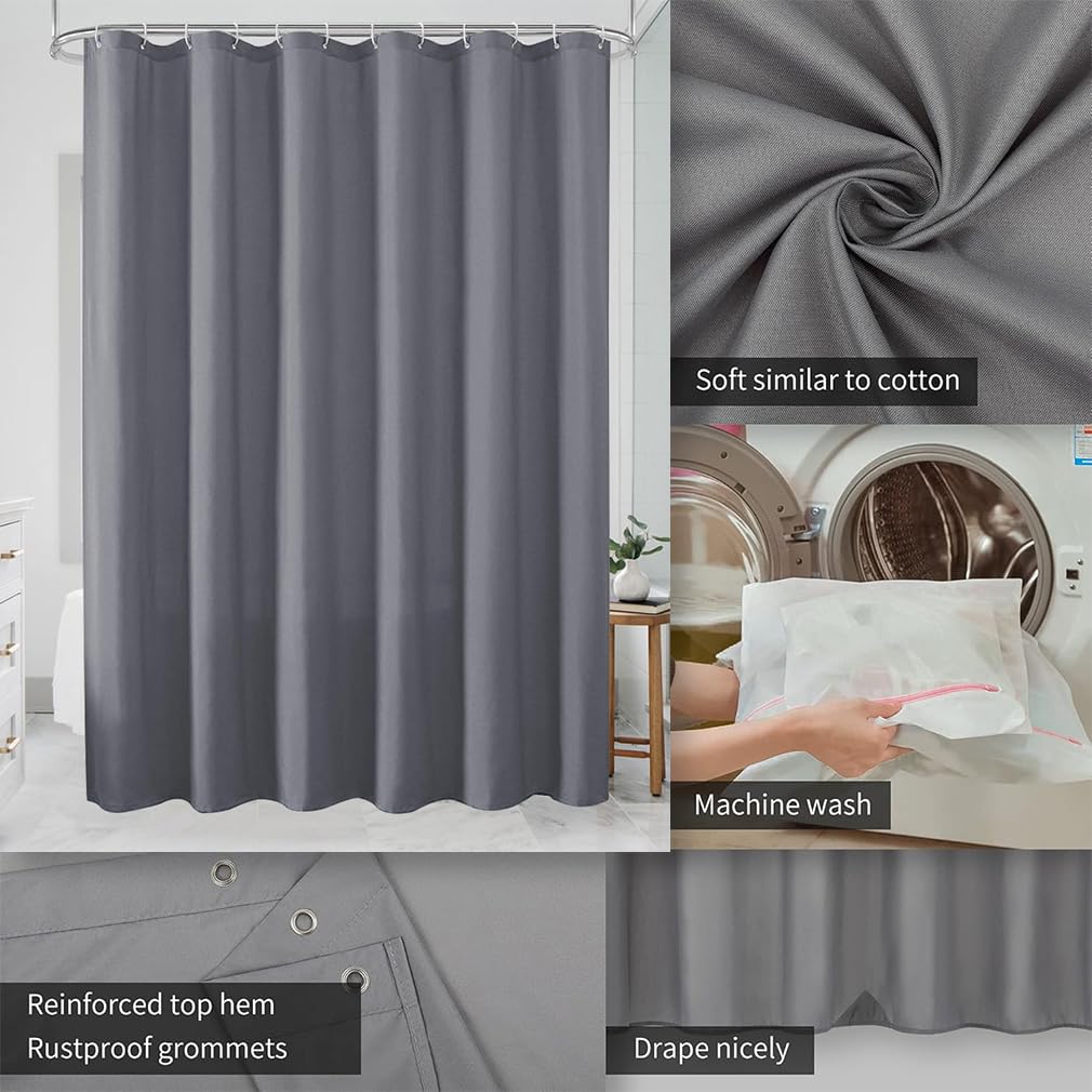 Shower Curtain, Mould Proof Resistant and Waterproof Washable Polyester Fabric with 12 Hooks, Quick Dry, Shower Curtain for Bathroom, Wet Rooms