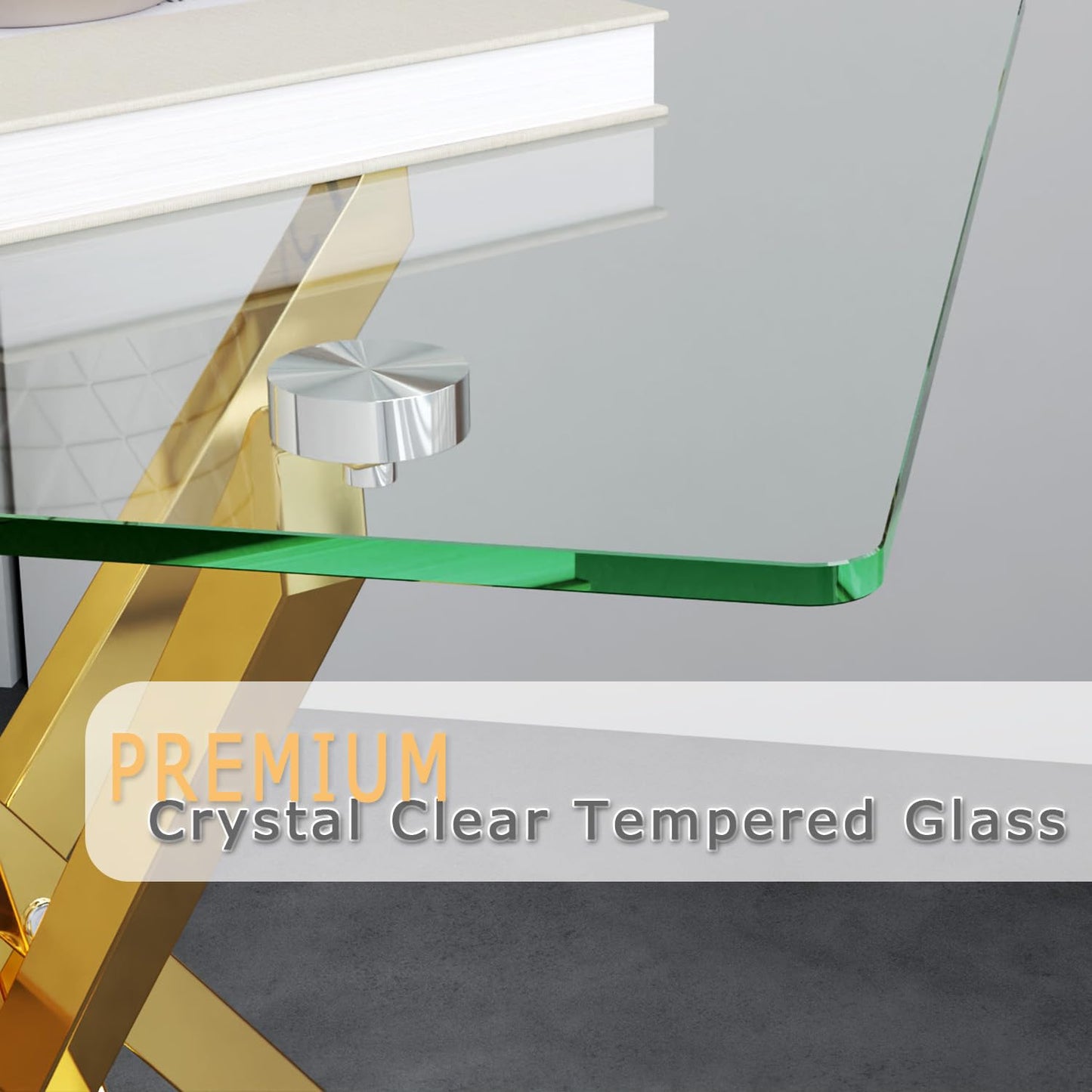 GOLDFAN Small Glass End Table with Gold Legs for Living Room Square Side Table Modern Contemporary Nightstand for Bedroom