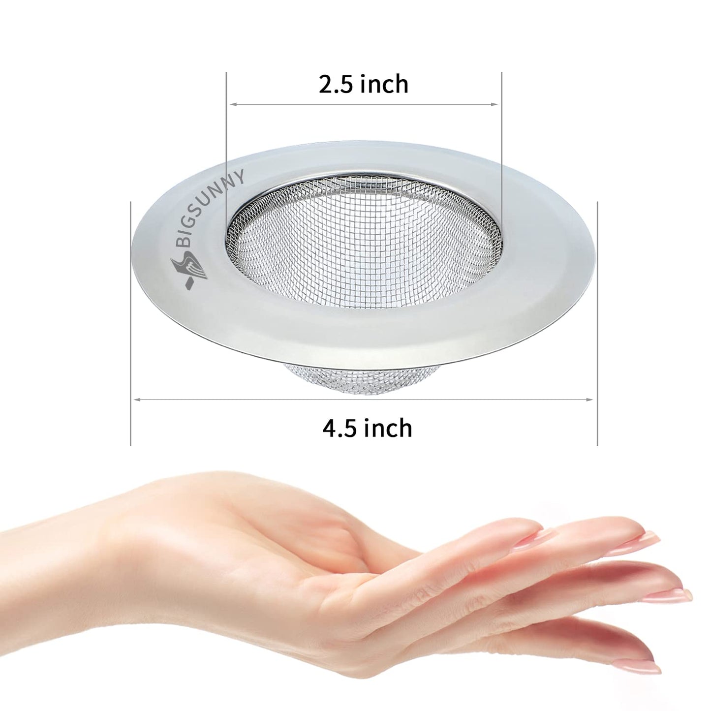 MSY BIGSUNNY Mesh Sink Strainer Set of 2, Stainless Steel Kitchen Drain Strainer with Large Wide Rim 4.5 inch Diameter