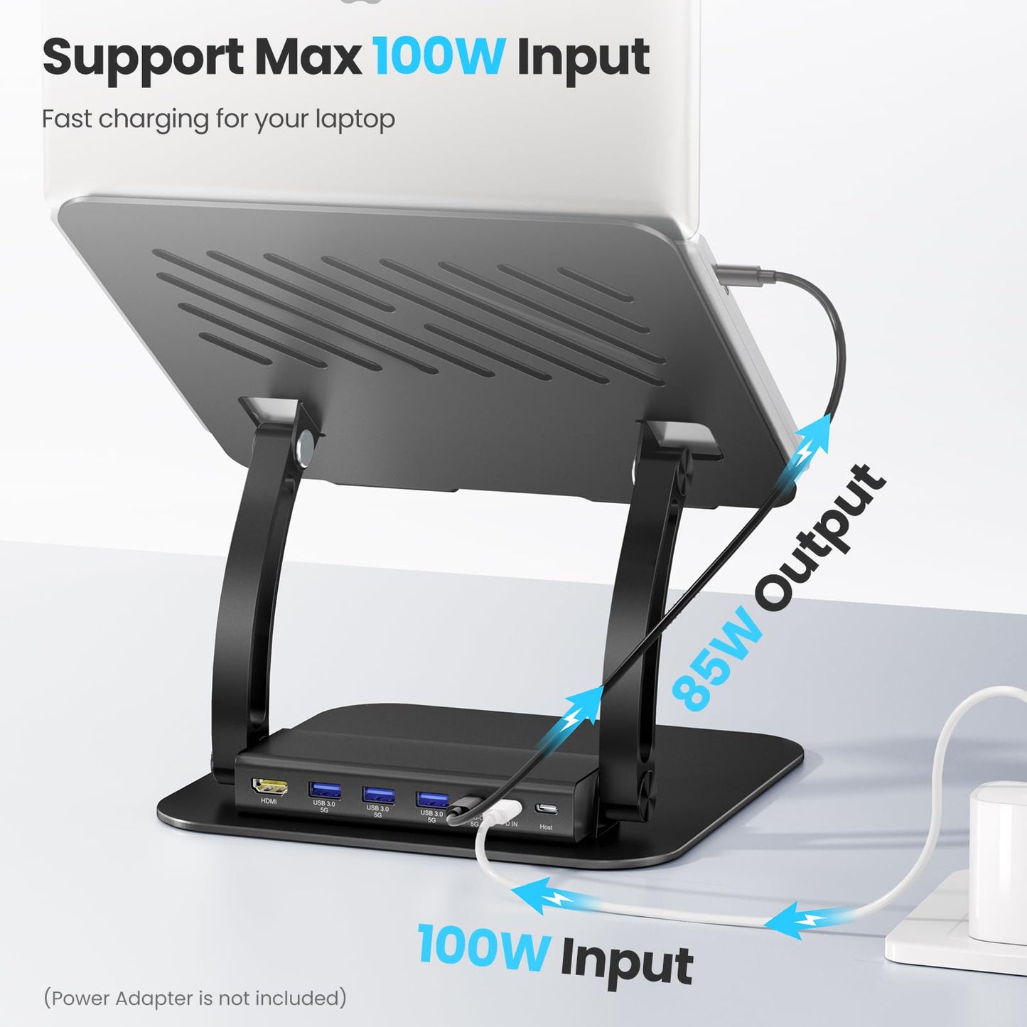 tounee Laptop Stand with Detachable USB-C Hub, 100W PD Charging, 4K@60Hz HDMI, 3 USB Ports