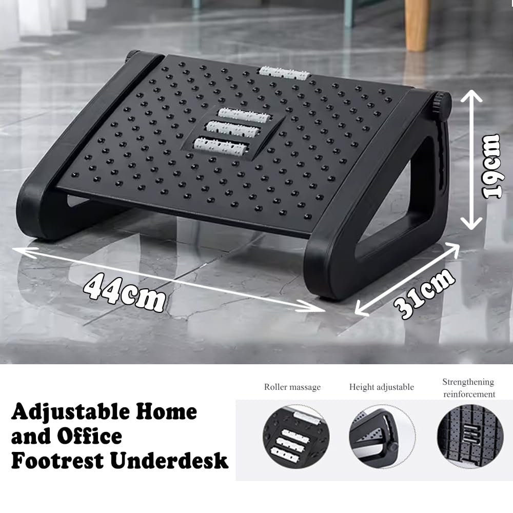 Adjustable Underdesk Footrest - Desk Foot Rest with Moveable Wheels - Foot Stool Under Desk with Large Roller Massage