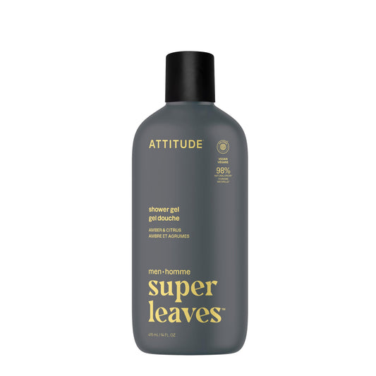 ATTITUDE Shower Gel Body Wash for Men, 98% Natural Origin Ingredients, Paraben & Phthalate Free, EWG Verified, Cleanses Without Drying, Amber &