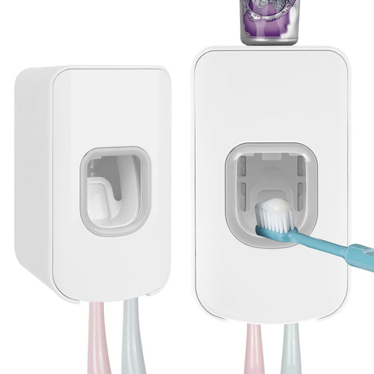2 Slot Toothbrush Holder and Toothpaste Dispenser Wall Mounted, Automatic Toothpaste Squeezer, 2 in 1 Tooth Brush Toothpaste Organizer for Shower