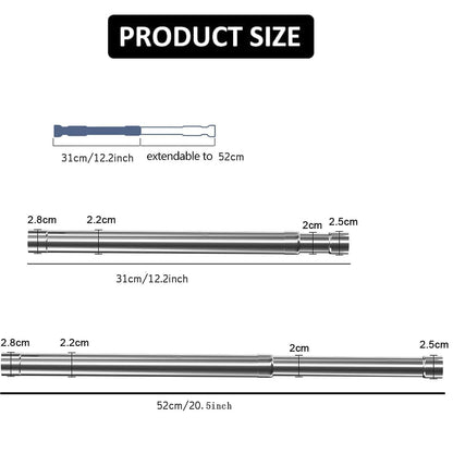 Extendable Clothes Rail,31-51cm Extendable Wardrobe Rail Adjustable Stainless Steel Wardrobe Rod with End Sockets and Screws Adjustable Wardrobe Rail