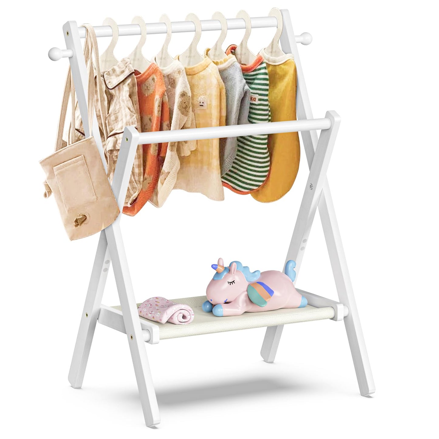BAMBOOHOMIE Baby Clothing Rack for Baby Shower Pets Dolls, Baby Clothes Rack with Storage Shelf & Double Rods, Toddler Clothes Rack, Mini Closet Rack
