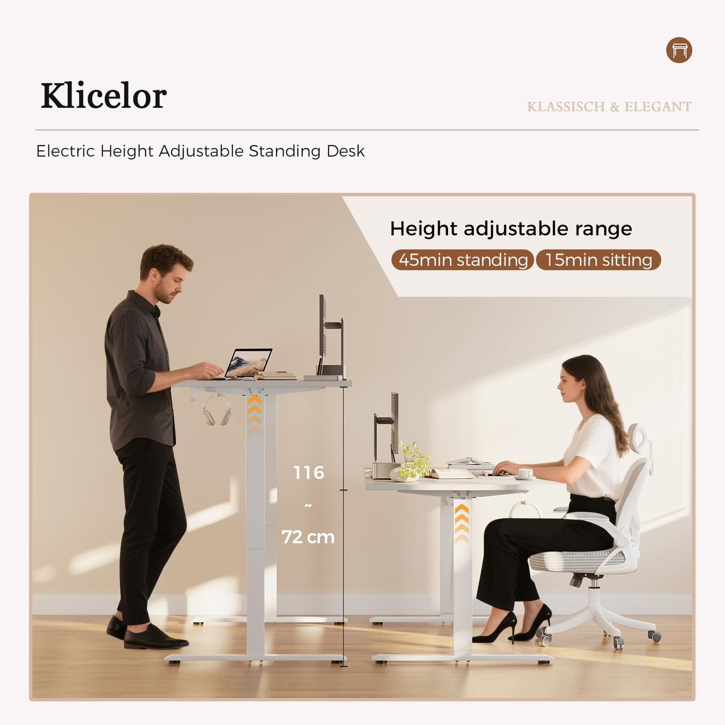 Klicelor Height Adjustable Electric Desk, 2 Memory Buttons, 140x80cm
