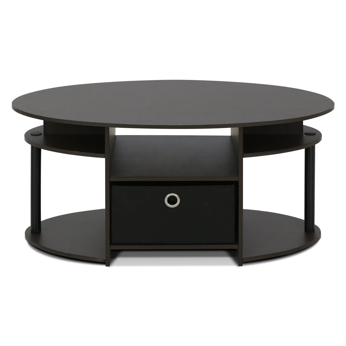 Furinno JAYA Coffee Table, Oval Modern Coffee Table with Shelves and Storage Bin, Side Table, for Living Room, Bedroom, Home Office, Walnut