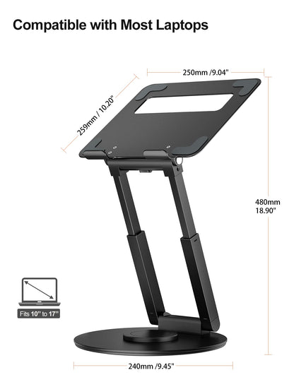 tounee Telescopic Laptop Stand for Desk with 360 Swivel Base, Sit to Stand, Height Adjustable, Portable Riser Holder for Good Posture, Compatible