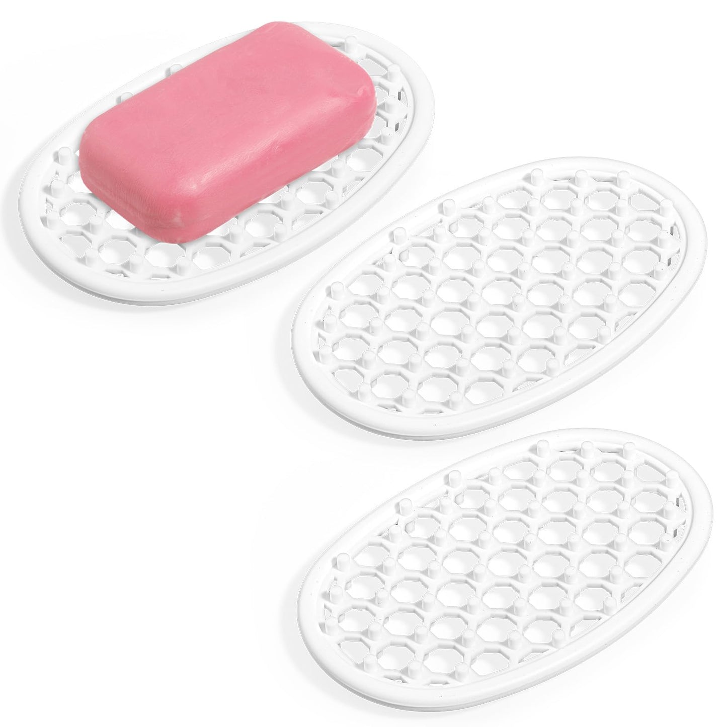 3PCS Silicone Soap Holder Shower, Self Draining Soap Dish for Bathroom Sink, Non-Slip Soap Dish Tray with Drainage