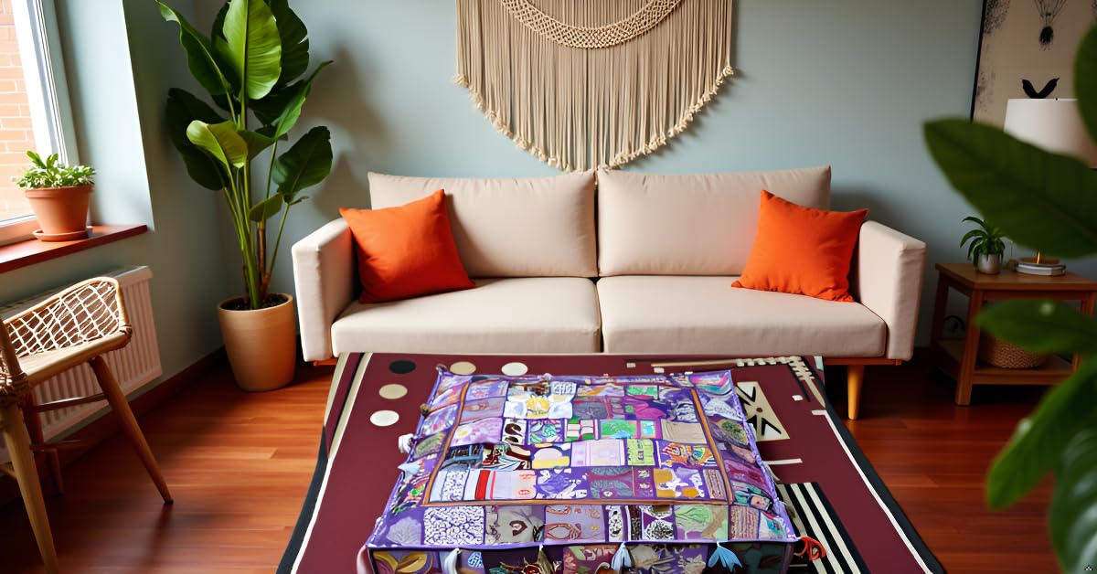 CRAFT KALA Indian Square Patchwork Traditional Pouf Cover Indian Living Room Poufs Decorative Embroidered Designer Ottoman Home Footstool Chair Cover