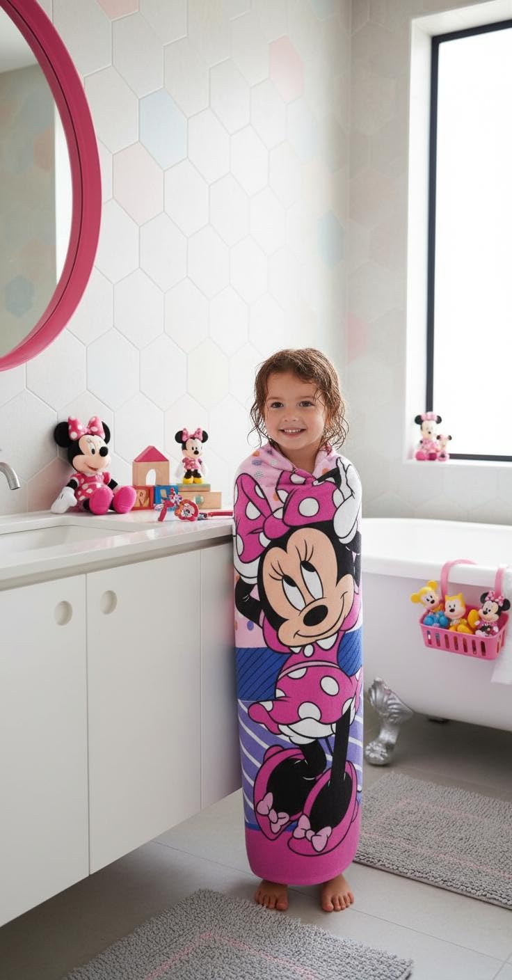 BrandMac Disney Minnie Mouse Beach & Bath Towel 70x140 cm, 100% Cotton | Soft & Absorbent Kids Bath & Swim Towel